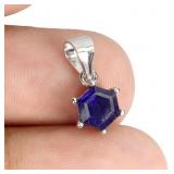 925 Sterling Silver Pendant Hexagon Blue Sapphire