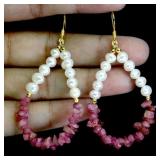 925 Sterling Silver Earrings Rough Pink Tourmaline