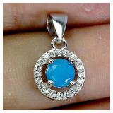 925 Sterling Silver Pendant Round Blue Opal 5mm Na