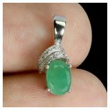 925 Sterling Silver Pendant Oval 7x5mm Emerald Nat