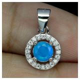 925 Sterling Silver Pendant Round Blue Opal 5mm Na