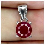 925 Sterling Silver Pendant Round Ruby 6mm Natural