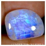 Fancy Cab Natural White With Fire Blue Luster Moon