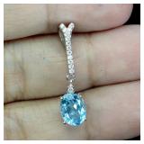 925 Sterling Silver Pendant Oval Swiss Blue Topaz