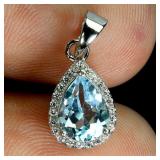 925 Sterling Silver Pendant Pear Sky Blue Topaz 8x