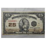 Dominion of Canada 25C Shinplaster 1923 DC-24c McC