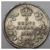 Canada 5 Cents 1909 Round Leaves