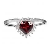 925 Sterling Silver Ring Heart Mozambique Garnet 6