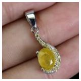 925 Sterling Silver Pendant Oval Yellow Sapphire 7