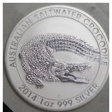 Australia $ Salt Water Crocodile 2014 1oz Silver B