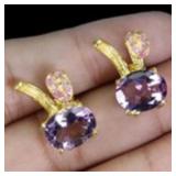 925 Sterling Silver Earrings Oval Amethyst 10x8mm