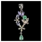 925 Sterling Silver Pendant Pear Emerald 6x4mm Tan