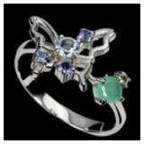 925 Sterling Silver Ring Round Aquamarine Emerald