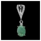 925 Sterling Silver Pendant Oval Emerald 8x6mm Nat