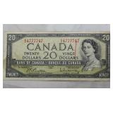 Canada 1954 $20 Banknote BC-41b  Interesting Numbe