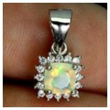 925 Sterling Silver Pendant Cushion Fire Opal 5mm