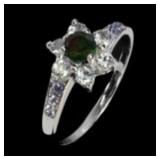 925 Sterling Silver Ring Round Black Opal 4mm Tanz