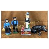 Cast iron Uncle Sam bank, pig bank, amish figures