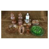 Green and pink glassware lot