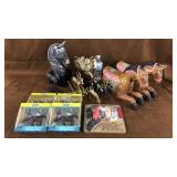 Horse lot, wood, brass, Breyer & other