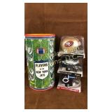 Vtg Chenco NY Jets trash can, 3 mini helmets