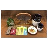 Long Redware, pottery, pens, watch lot