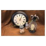 Clock, candle light, jar lot