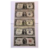 1935-D,57A,B,C $1 silver certs, $2 53B red seal