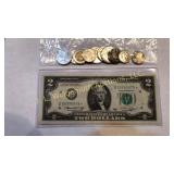 1976 $2 star note, foreign coins