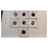 1863,64,64,68,73,75,78 Indian head cents