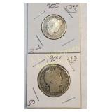 1900 barber qtr, 1904 barber half