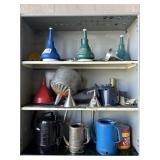 OIL CANS & FUNNELS -CONTENTS ONLY NO CABINET