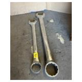 2 LARGE END WRENCHES, SIZE 1 13/16' & 2 1/4'