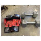20LB DUMB BELLS & BOXING GLOVES