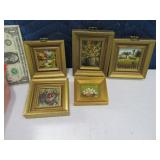 (5) Vintage Mini OilLook 4"ish Framed Pictures