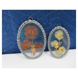 (2) Glass LeadEdge Framed SunCatching Dried Flower