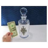 Beautiful 11" Glass Decanter w/ Pewter Emblem