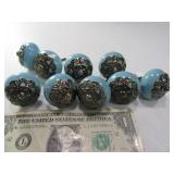 (9) 2" Blue/Metal Accent Door Pulls Knobs New