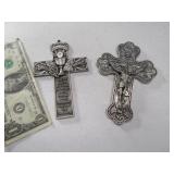 (2) Metal~Pewter 5" Religious Wall Crosses
