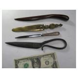 (4) Vintage Letter Openers Metal & Wood