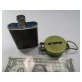 (2) Metal Pocket Compass & 4" Mini Flask