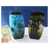 (2) Unique 3D Translucent 10" Glass Colored Vases