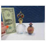 (2) Perfume Bottle (France) & 2" Terra Cotta Jar
