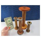 (4) Antique Wooden Thread Spools Decor