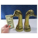 Vtg Solid Brass 8" Duck Head BookEnd SET