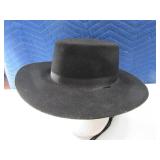 BRONCO vtg sz7.25 Black Wool Flat Brim Hat