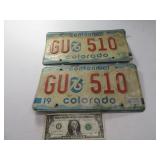 Matching Pair 1976 Colorado License Plates
