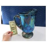 Carnival Glass Etched Vintage Glass Pitcher
