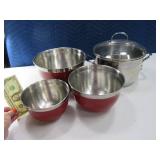 (4) 6qt Stainless Pot & 3pc Mixing Bowls