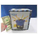 New Blue Cast Iron Enamel Fondue Pot Set